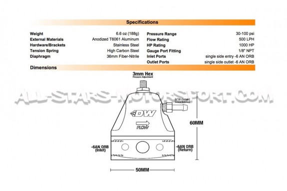 Regulateur de pression d'essence Deatschwerks DWR1000iL noir