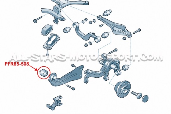 Silentblocks de brazos longitudinales traseros Powerflex para Golf 5 GTI / R32, Golf 6 GTI / R, Leon 2, S3 8P, TT 8J