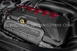 Couvre moteur carbone et kevlar rouge Eventuri pour Audi RS3 8V.5 / TTRS 8S et RS3 8Y